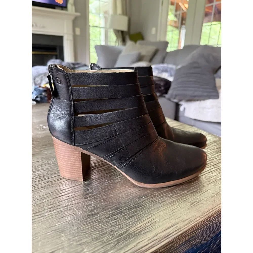 Josef Siebel Black Leather Slat Side Heeled Booties sz 40 or 9.5 NWOT